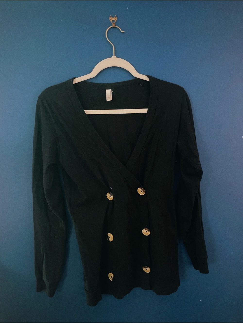 American Apparel Black Double-Breasted Wrap Cardigan with Tortoiseshell Buttons